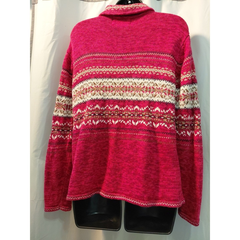 Tiara Vintage Fair Isle Zip Up Knit Sweater Dark Pink Size L - Picture 3 of 7